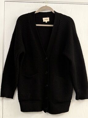 MATE Black Waffle Knit Button-Front Oversized Cardigan Sweater Size XS